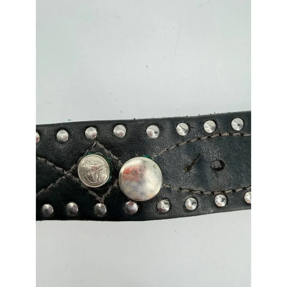 Rare 90s Gianni Versace Studded Leather Medusa Black belt 41 Inch
